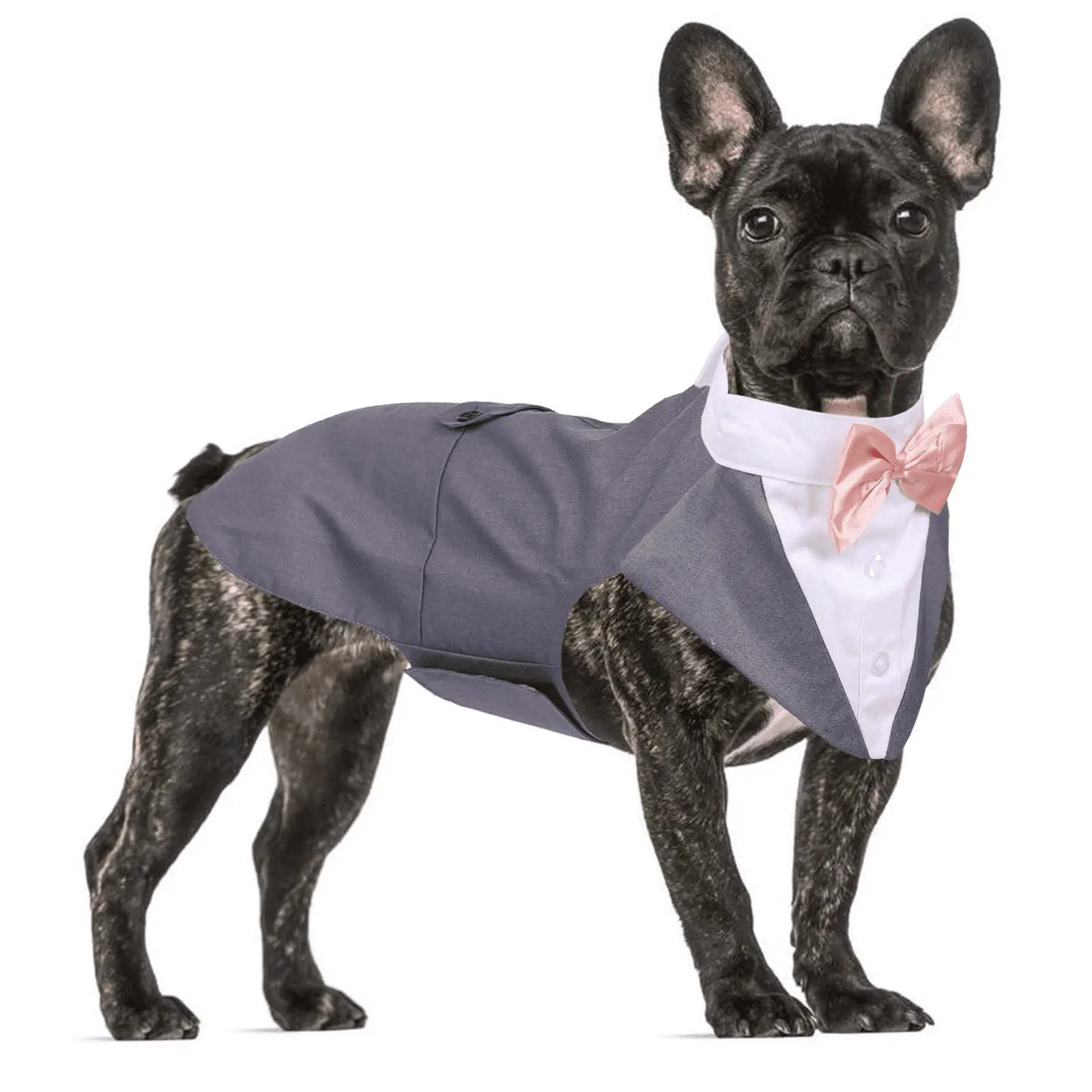 QBLEEV Dog Formal Tuxedo Suit for Medium Large Dogs .For Costume Wedding Party Outfit with Detachable Collar .Elegant Dog Apparel Bowtie Shirt and Bandana Set for Dress-up Cosplay Holiday Wear