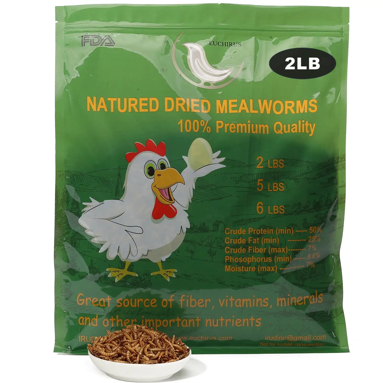 Euchirus 2LB Non-GMO Dried Mealworms.High Protein Bulk Mealworms for Chickens. Birds. Hamsters. Fish. Turtles