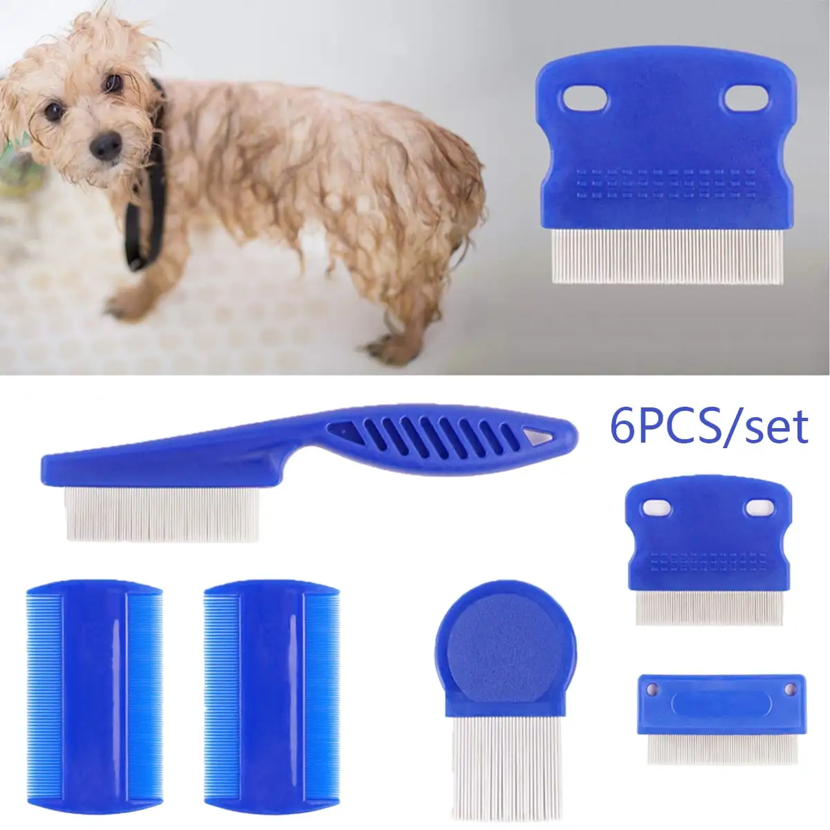 6 Pcs/set Portable Tear Stain Remove Stainless Steel Dogs Cats Pet Flea Comb Dematting Tool Lice Comb Grooming