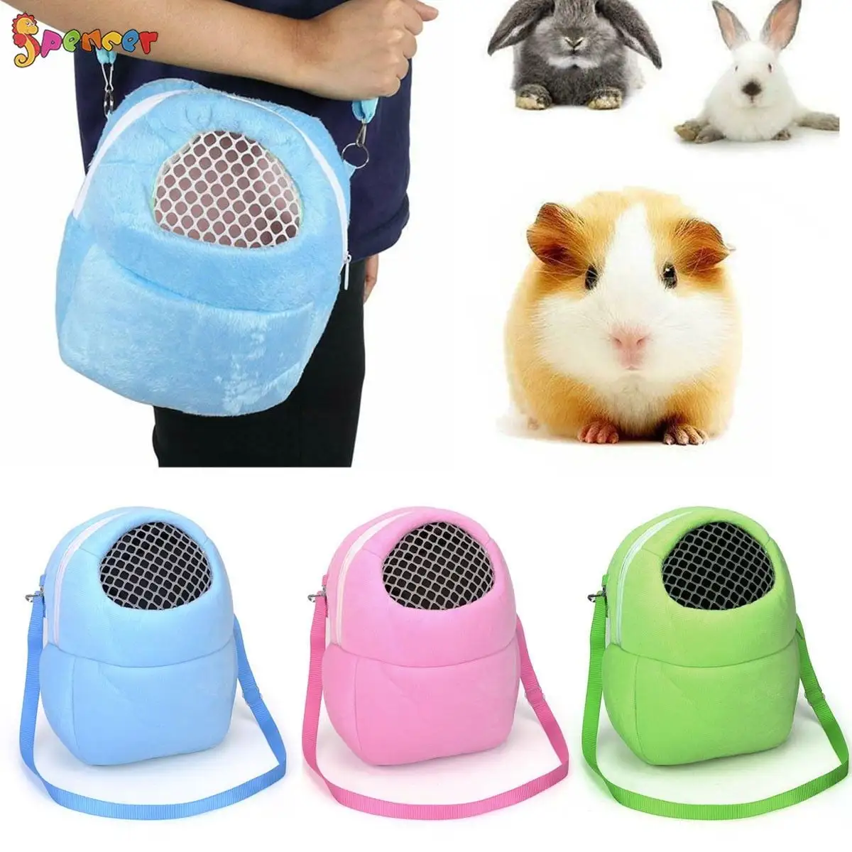 Spencer Small Animal Pet Hamster Guinea Pig Carrier Bag Breathable Outgoing Travel Bag for Hedgehog. Sugar Glider. Squirrel etc L. Pink