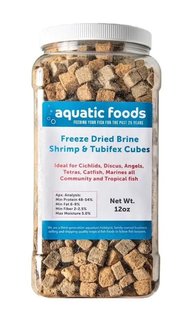 Freeze Dried Floating Brine Shrimp and Tubifex Cubes for All Tropical Fish. Marine Fish. Discus. Cichlids. Koi & Pond Fish. Turtlesa?|12oz Lg Jar