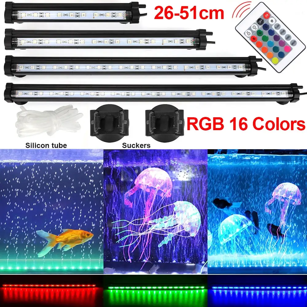 Rosnek Upgraded 10 9LEDs/14 12LEDs RGB Waterproof Air Bubble Lamp. Remote Control. Dimmable LED Aquarium Fish Tank Light Submersible Light Underwater Lamp Making Oxygen For Fish