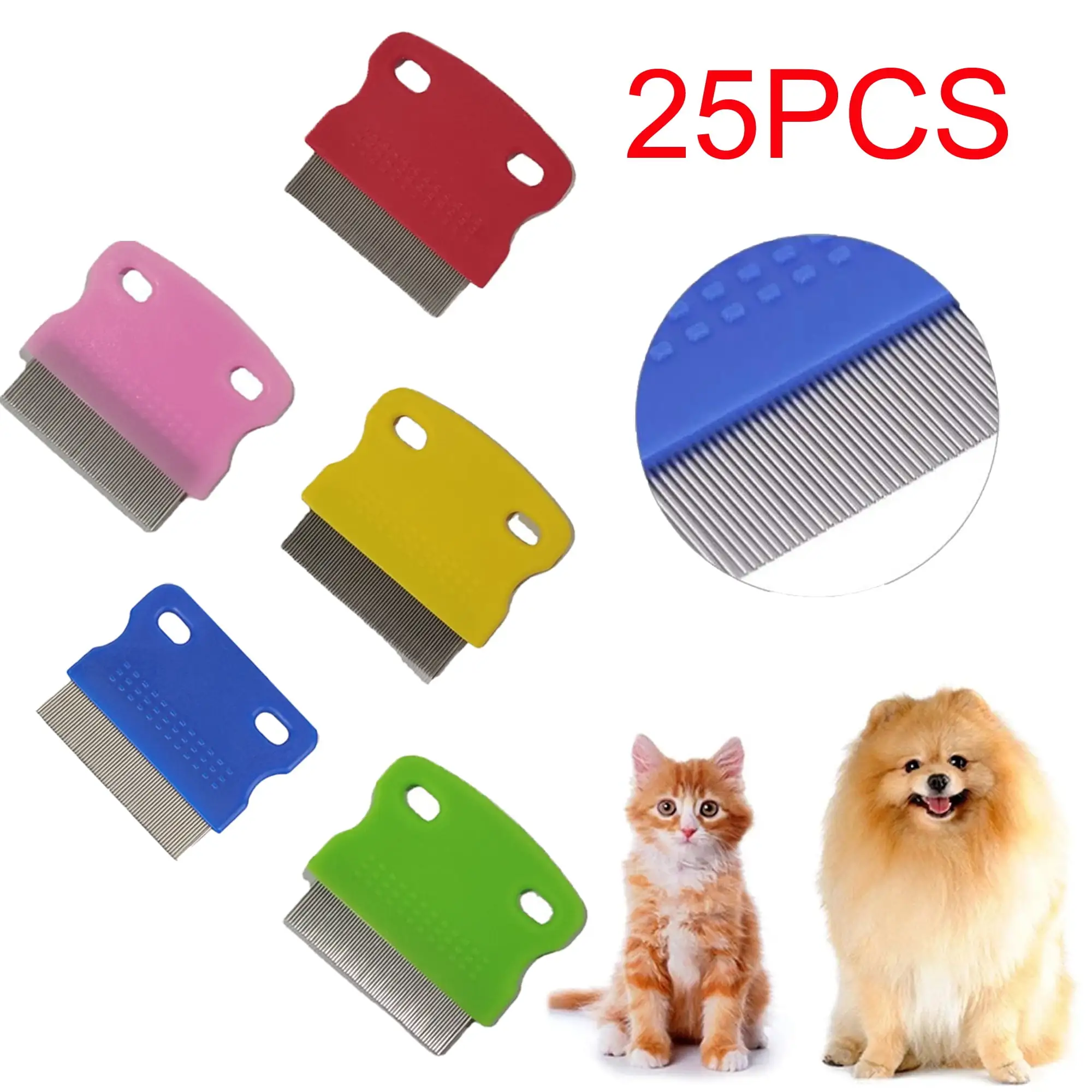 25Pcs Anti Lice Comb Pet Dogs Cats Stainless Steel Combs