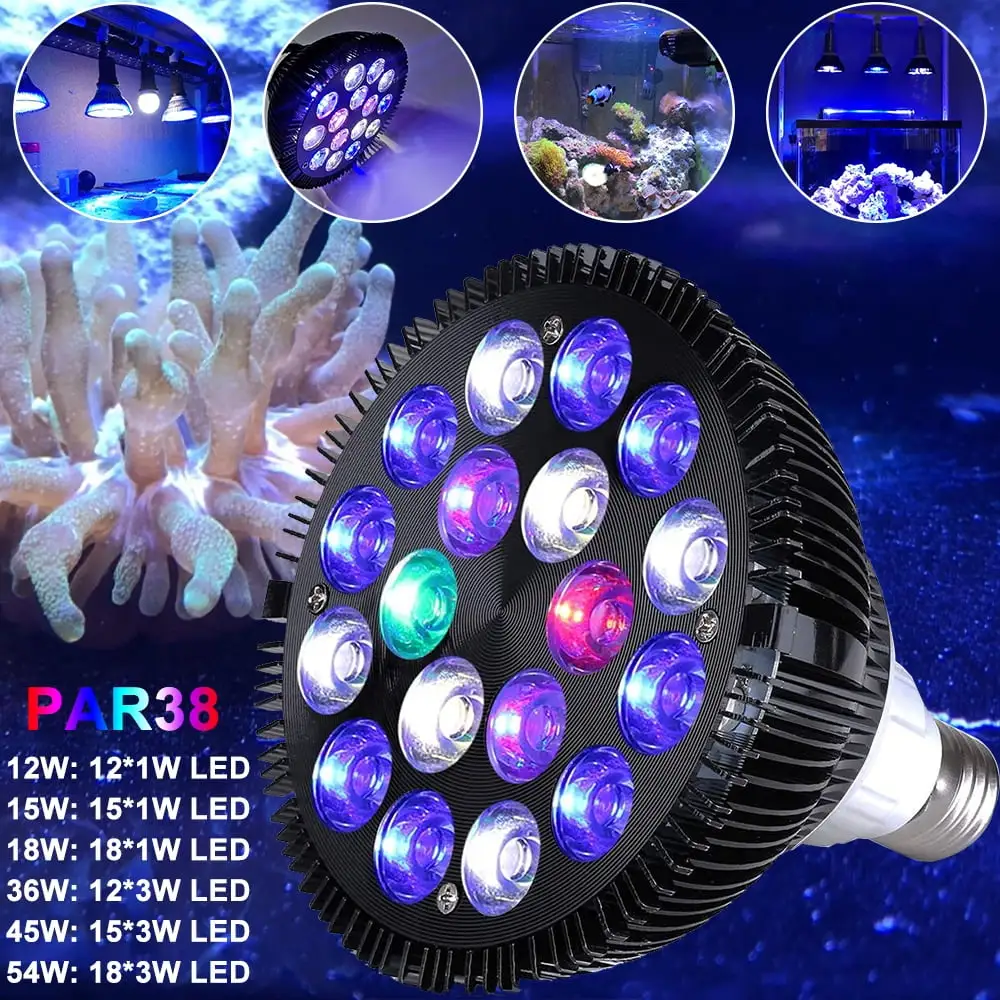 DYstyle LED Aquarium Light Bulb Full Spectrum 12W-54W Fish Tank Spot Lighting Bulb