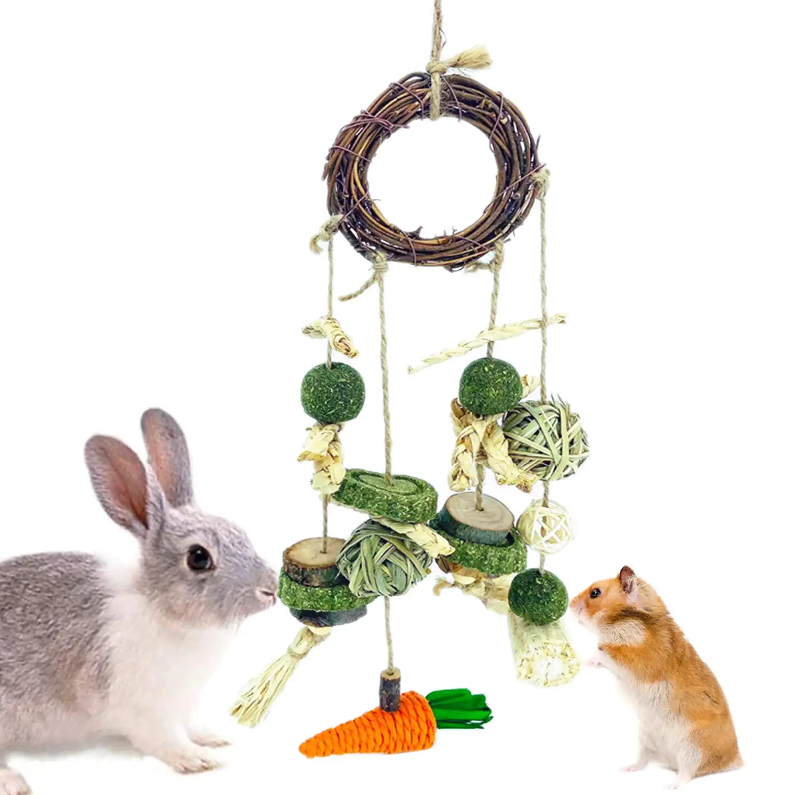 CHBORLESS Hamster Rabbits Cage Hanging Chew Toys Rattan Ring with Snacks (Set1)