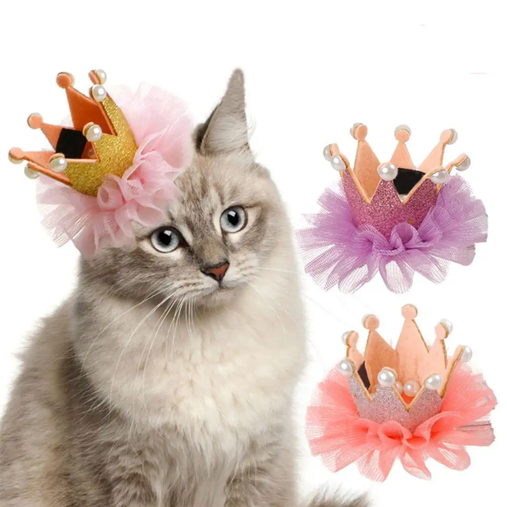 SPRING PARK Pet Cat Dog Crown Decor Delicate Hat Anti-fall Headgear for Small Animals Puppy Costume Hairpin Decor