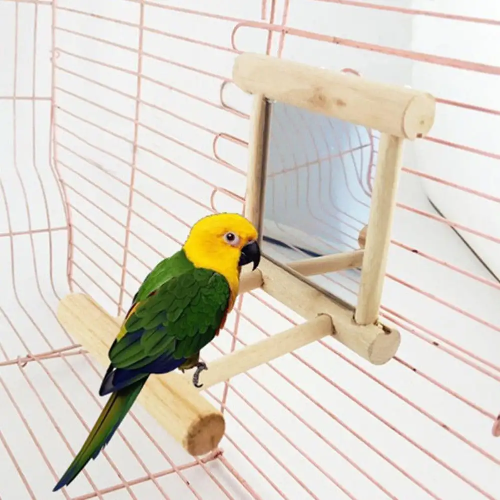 Washranp Bird Mirror with Wooden Perch.Birdcage Platform Stand Toys