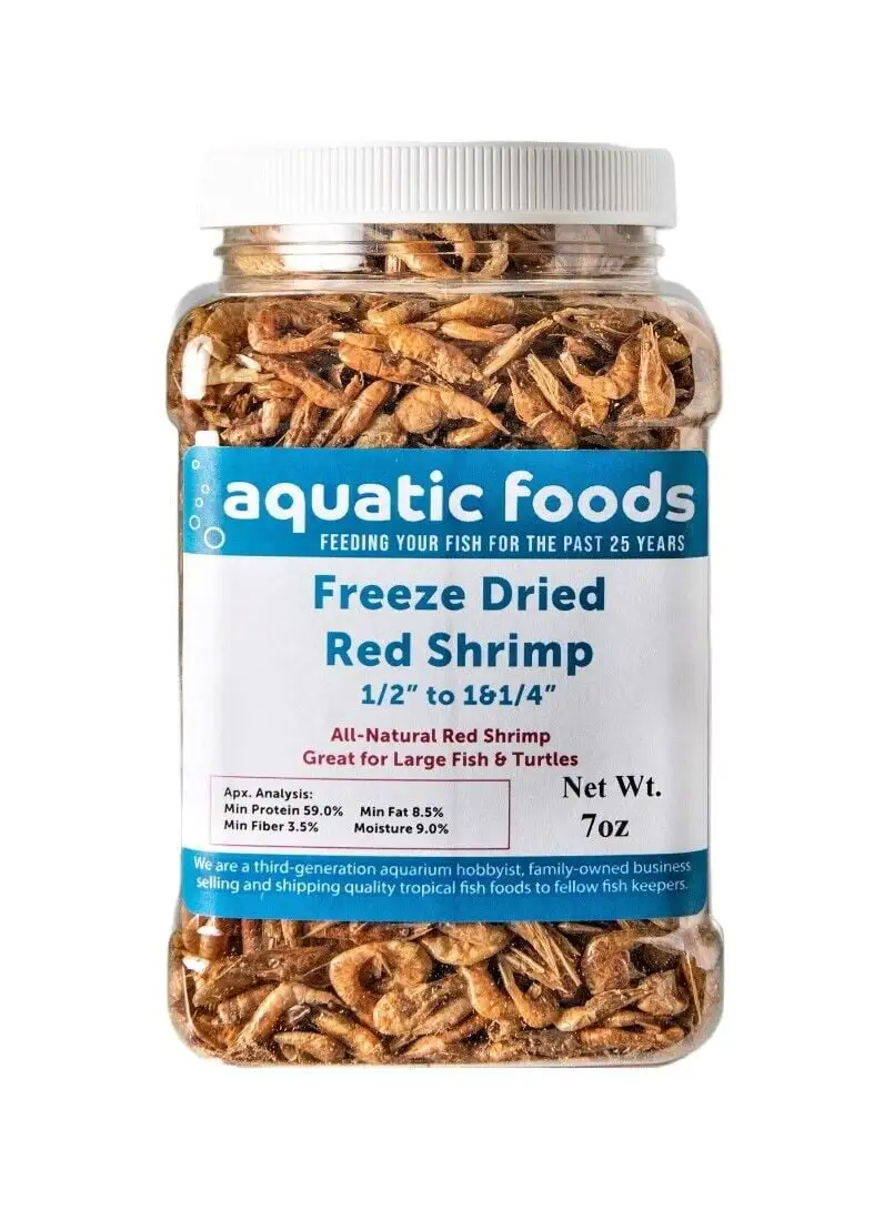 Red Shrimp--Freeze Dried 1/2 to 1 &1/4 Floating Red River Shrimp for All Tropicals. Turtles. Koi & Pond Fish. Rodentsa?|7oz Med Jar