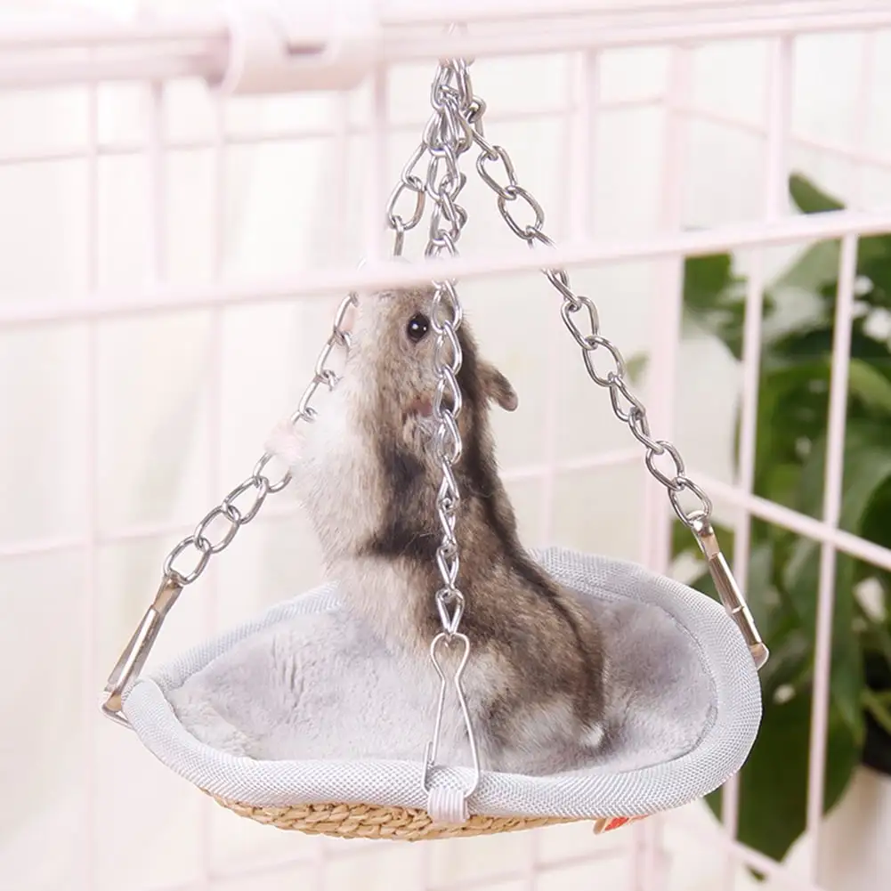 Small Animal Hammock Hamster House Straw Woven Hanging Bed Cage Toys for Mice Rats Ferret Chinchilla and More