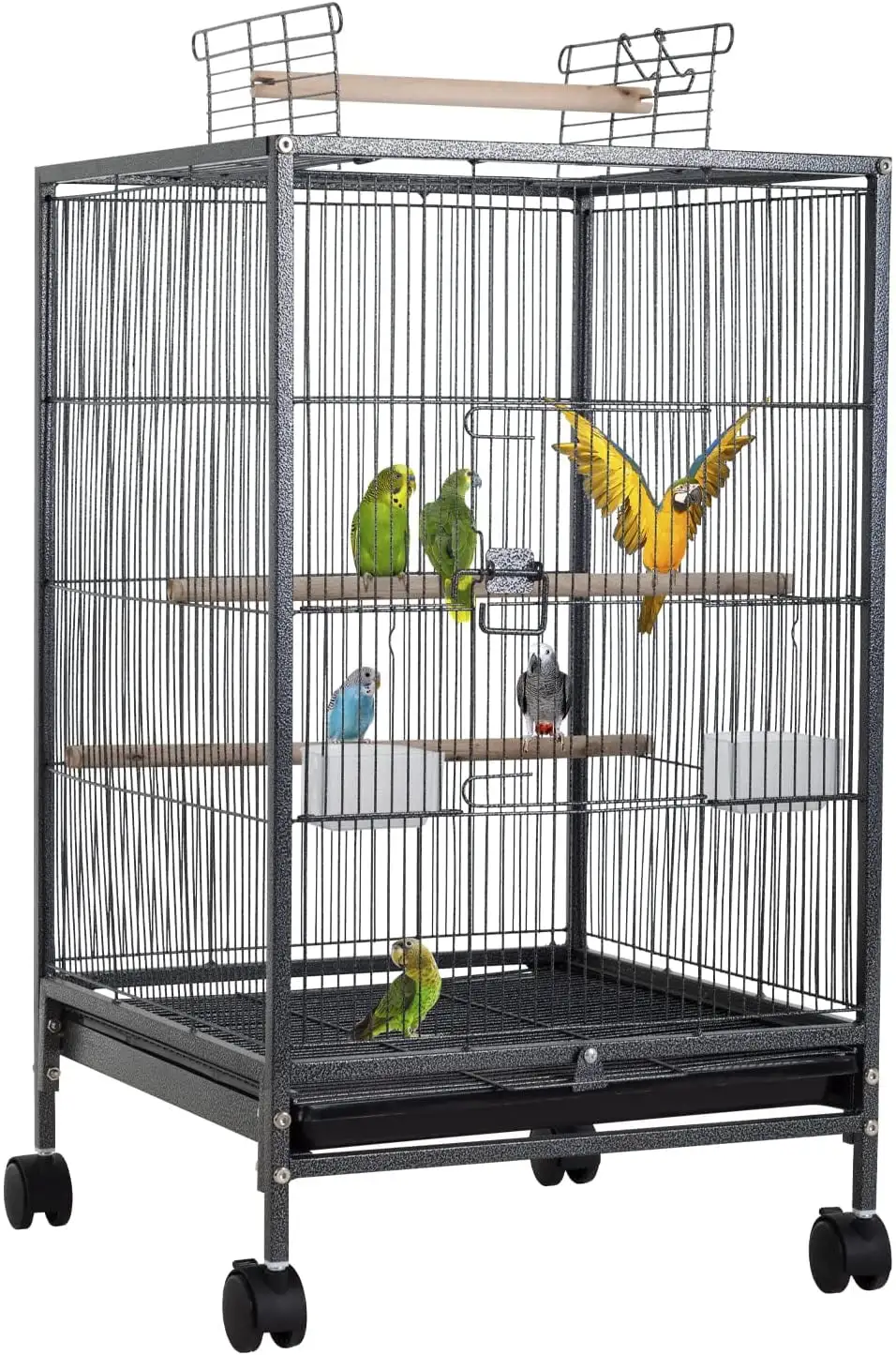 BestPet 35-Inch Wrought Iron Bird Cage with Play Open Top and Rolling Stand.Black