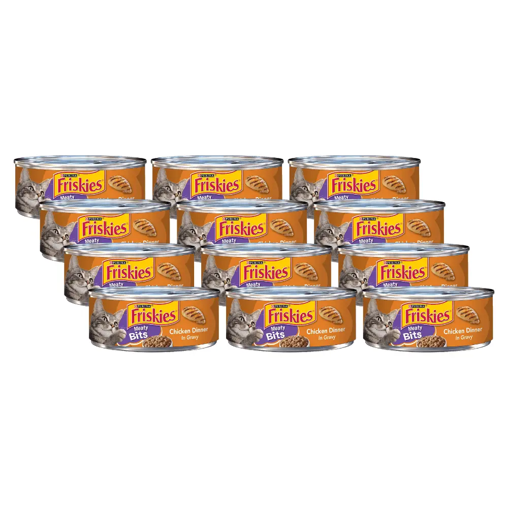 Purina Friskies Meaty Bits Wet Cat Food. Chicken Dinner in Gravy. Made with Real Chicken. Complete & Balanced Nutrition for Cats. 5.5-Ounce Can (Pack of 12)