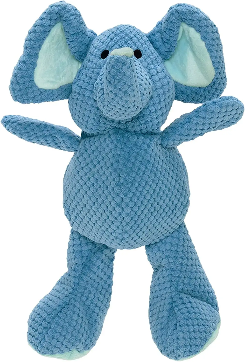 goDog Checkers Elephant Squeaky Plush Dog Toy. Chew Guard Technology - Blue. Large