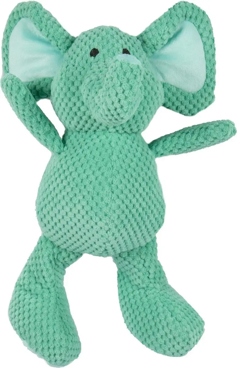 goDog Checkers Elephant Squeaky Plush Dog Toy. Chew Guard Technology - Green. Large