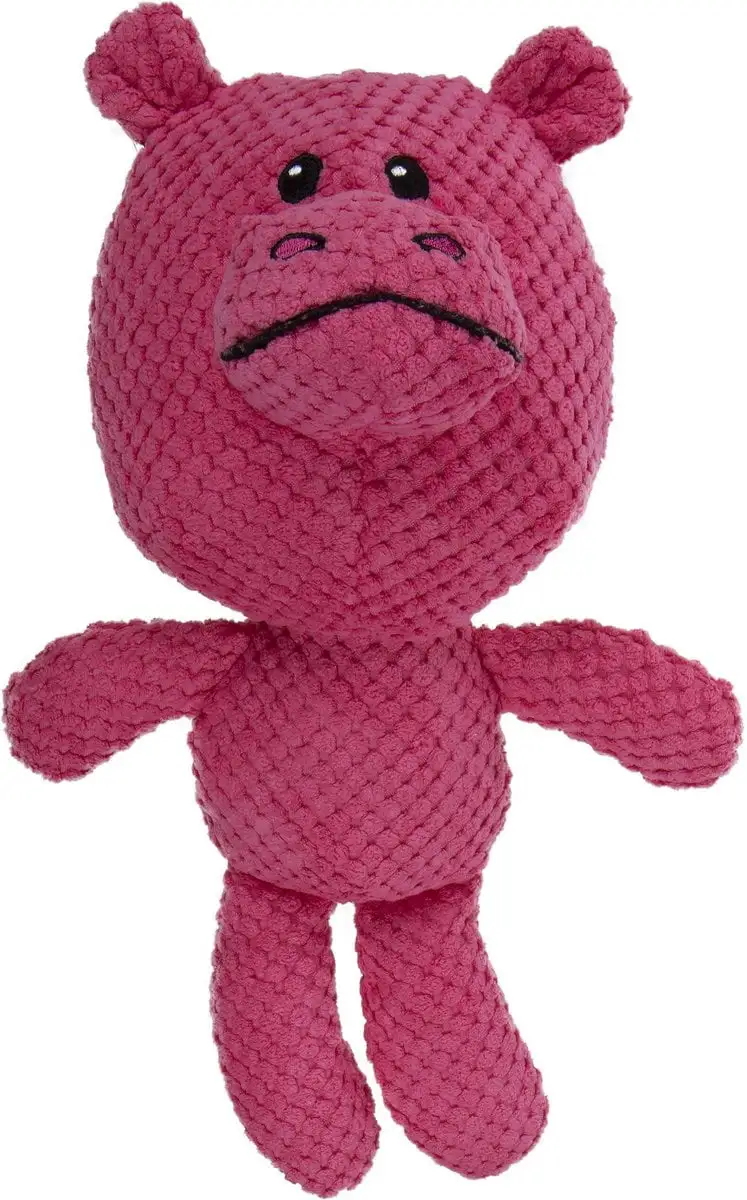 goDog Checkers Hippo Squeaky Plush Dog Toy. Chew Guard Technology - Pink. Large