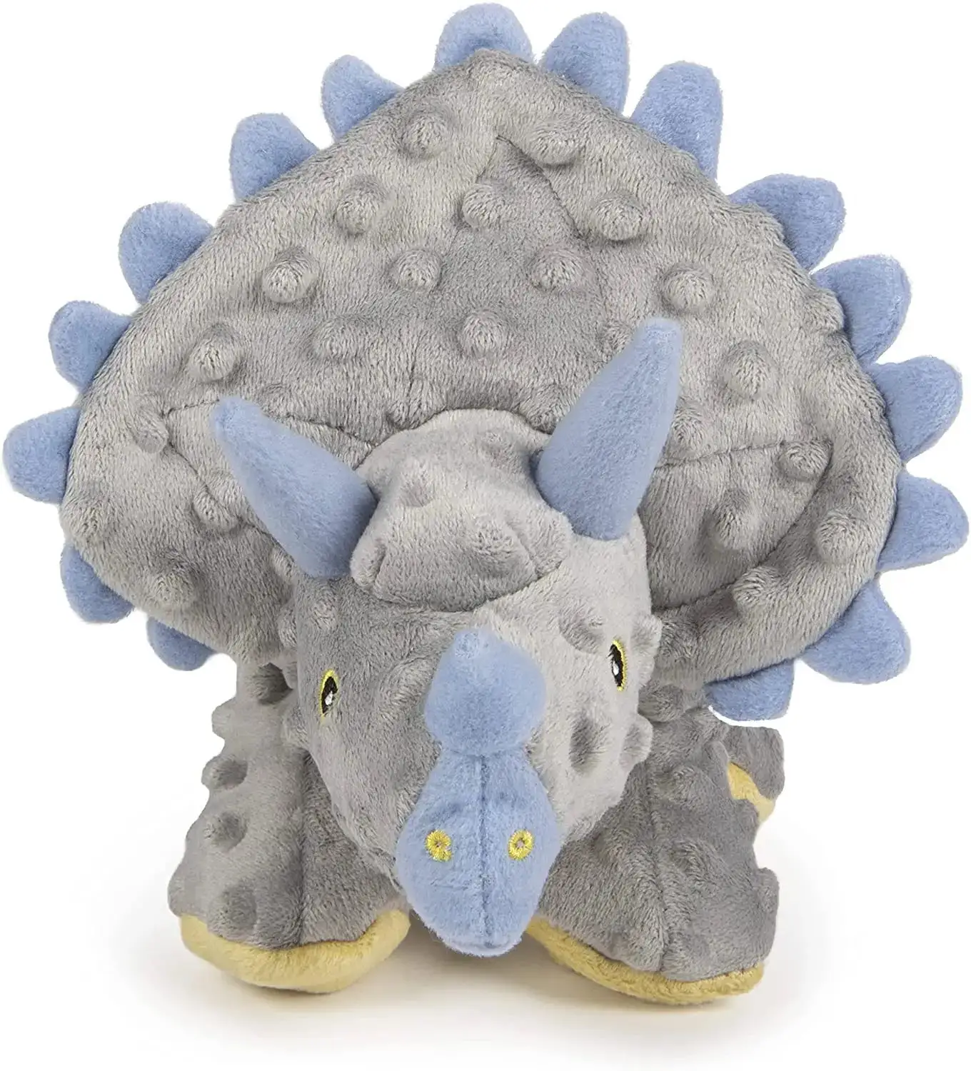 goDog Dinos Frills Squeaky Plush Dog Toy. Chew Guard Technology - Gray. Large