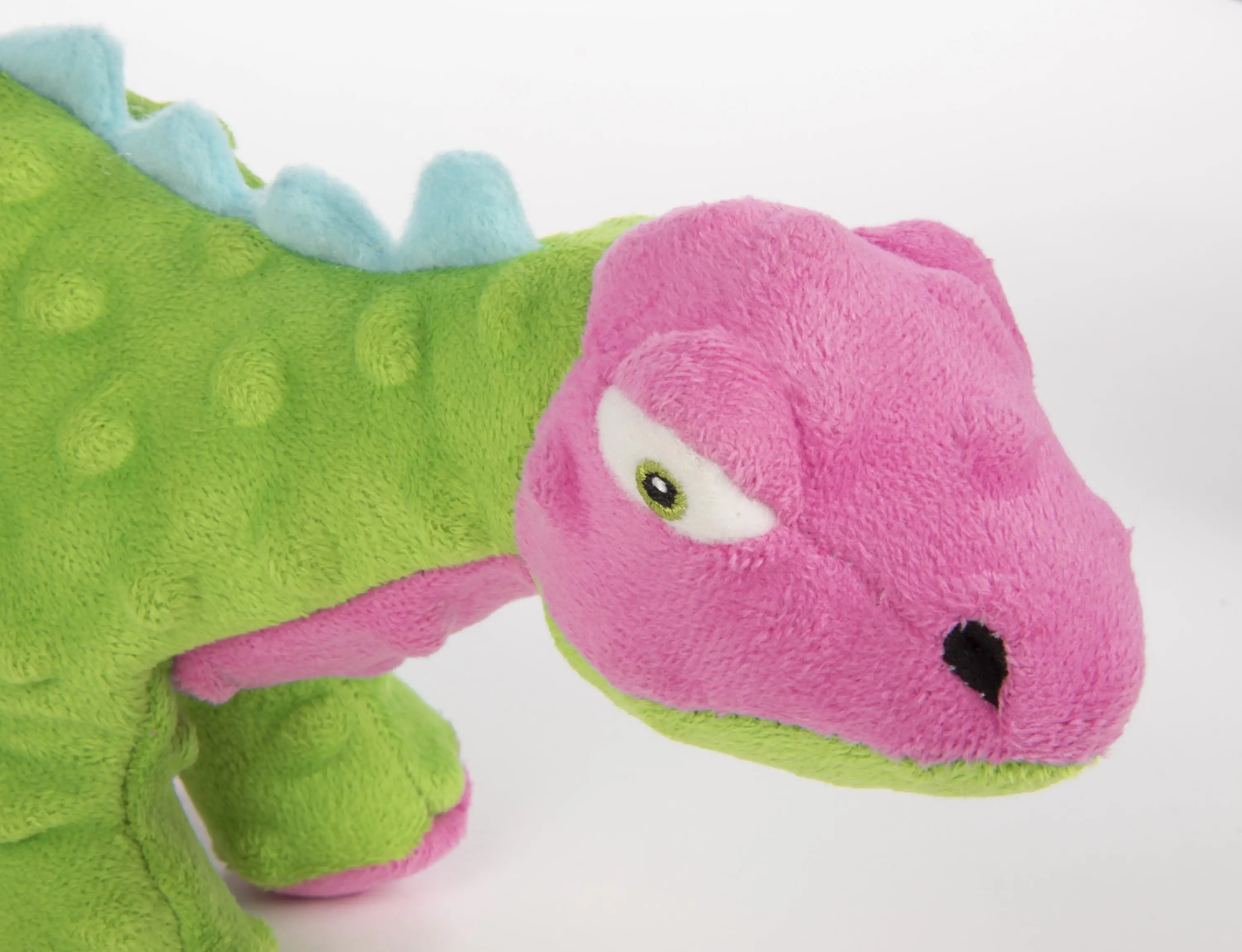 goDog Dinos Spike with Chew Guard Technology Durable Plush Dog Toy. Small. Green and Pink