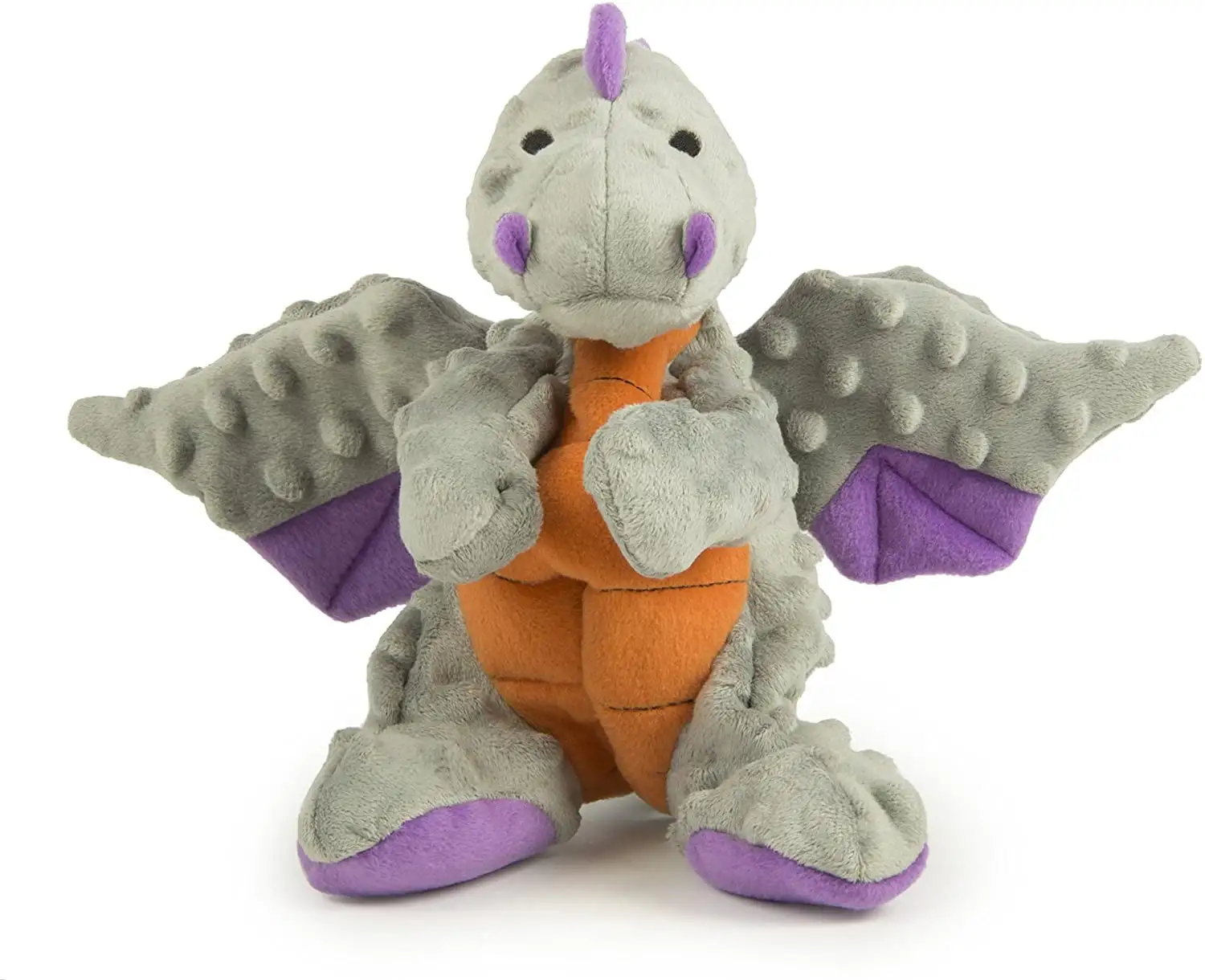 goDog Dragons Squeaky Plush Dog Toy. Chew Guard Technology - Gray. Large