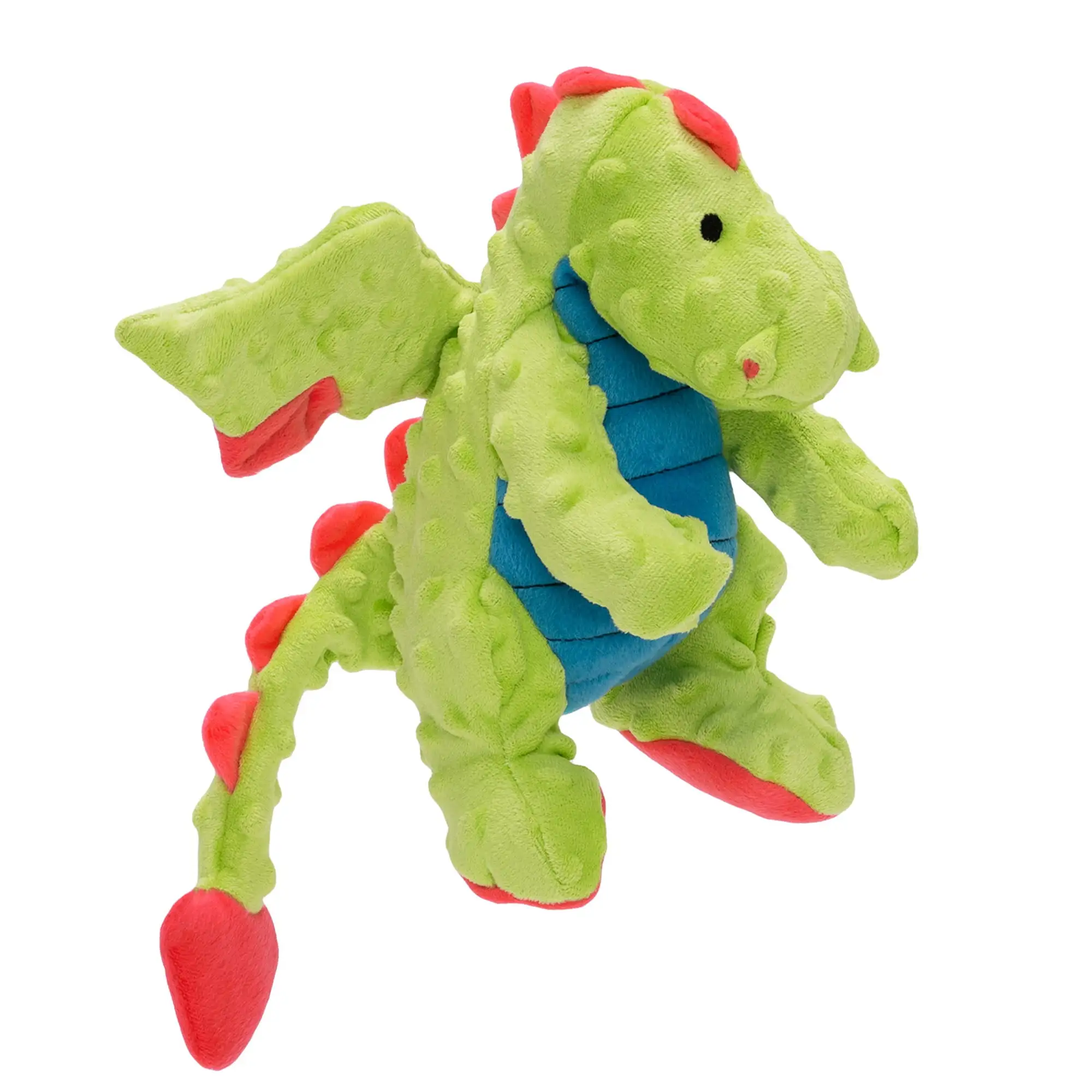 goDog Dragons Squeaky Plush Dog Toy. Chew Guard Technology - Green. Large