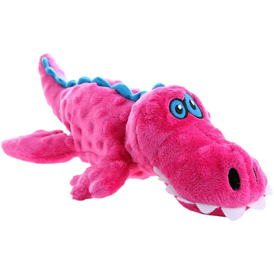 goDog? Gators? with Chew Guard Technology? Durable Plush Squeaker Dog Toy. Pink. Large