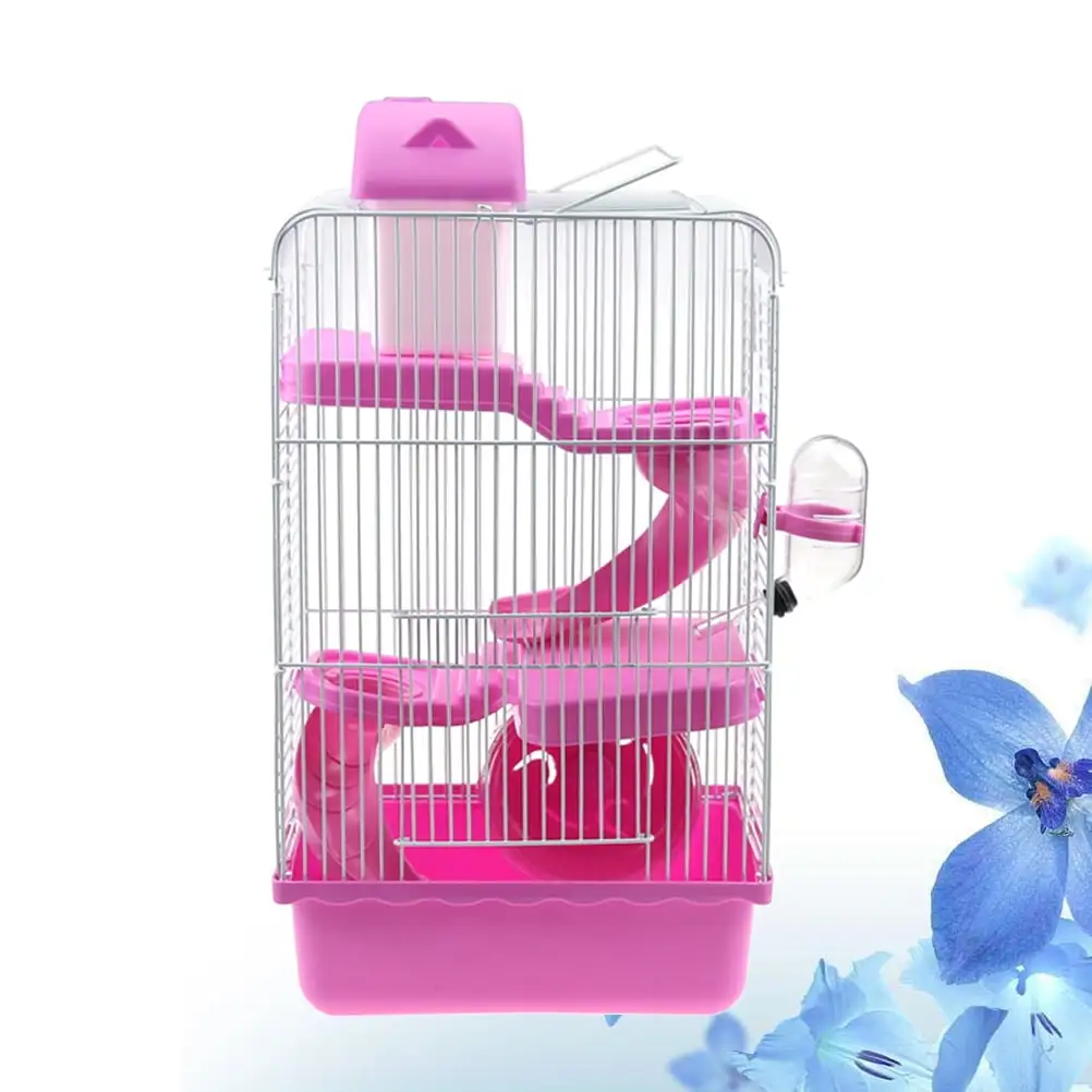 hamster cage Luxury Three Layer Hamster Cage Pet House Portable Small Pets House Chinchilla Hamster House (Pink)