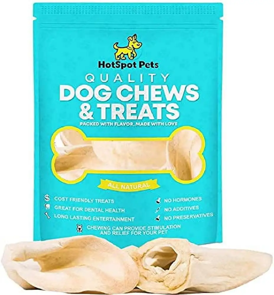 hotspot pets Cow Ears for Dogs - Premium All Natural Long Lasting Beef Ears Dog Chew Treats - Grain Free Fully Digestible Rawhide Alternative - 3-5'' Ears (10 Pack)