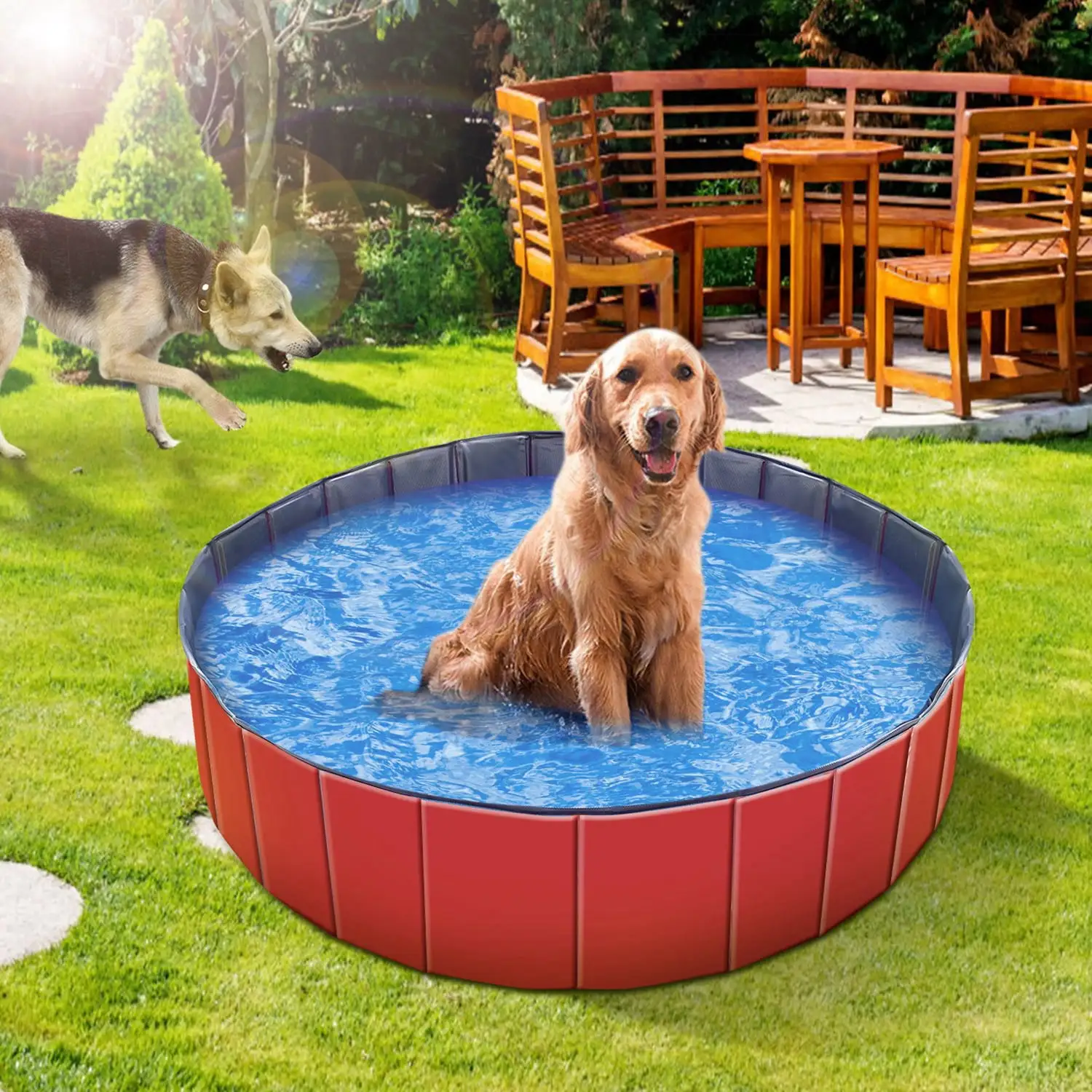 iMounTEK 47.2x47.2x11.8in Foldable Pet Swimming Pool PVC Kiddie Baby Dog Swim Pool Bathing Tub Playmat Kids Pools