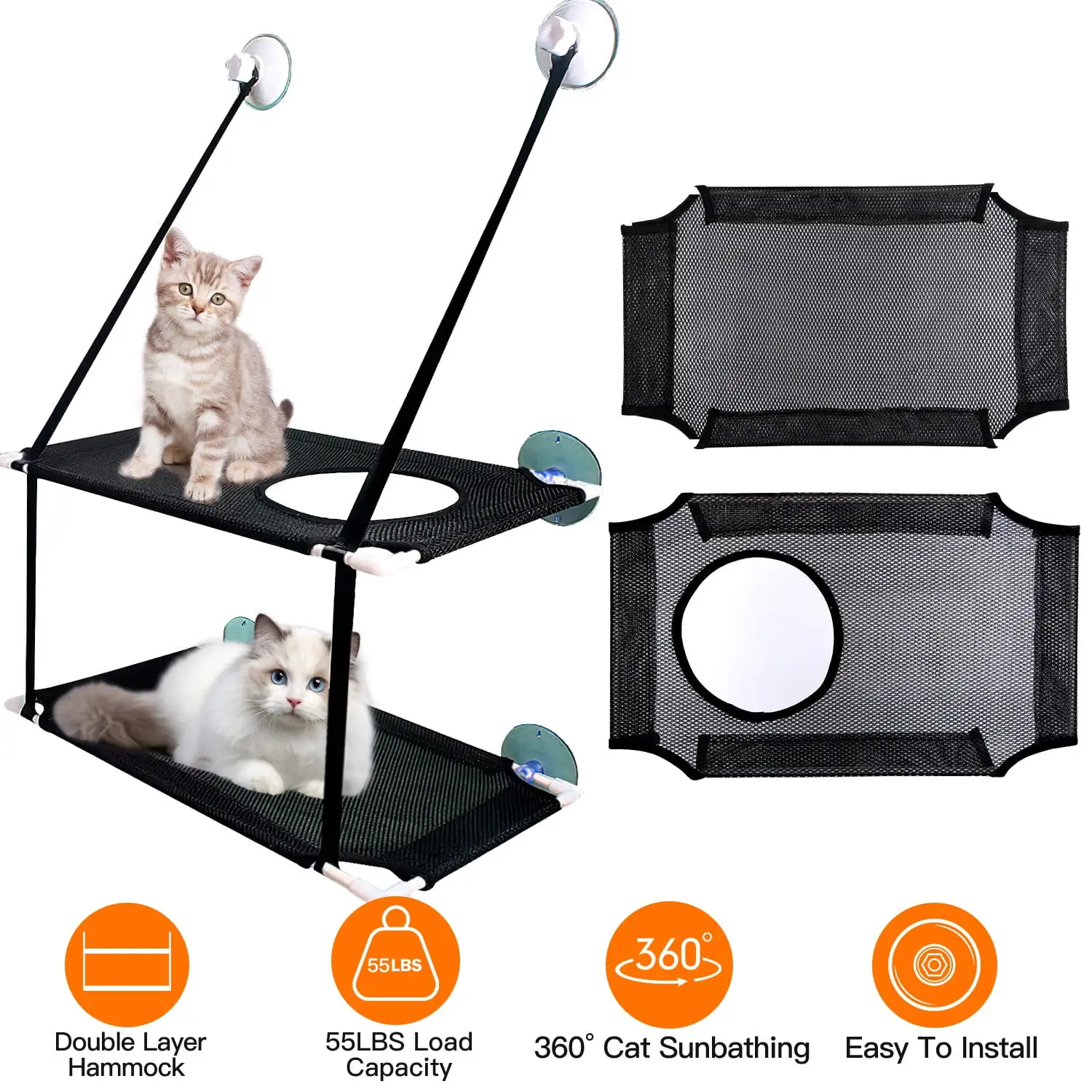 iMounTEK Cat Window Perch. Indoor Window Hammock for Cat Powerful Suction Cup up to 55LBS Capacity with Breathable Mesh. Black