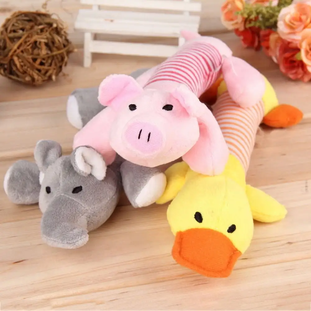 jiaroswwei Pet Puppy Chew Squeaker Squeaky Plush Sound Piggy Elephant Duck Ball Dog Toys