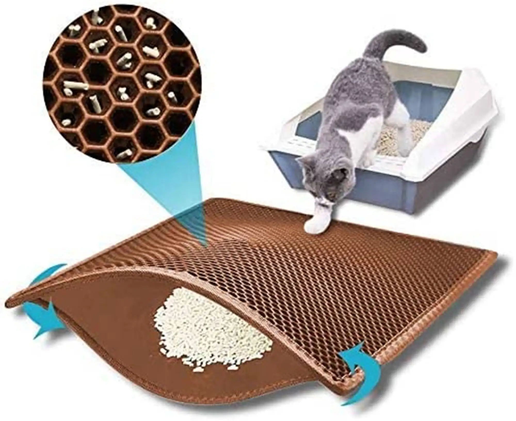 kaxionage Cat Litter Mat. 30 X 24 Litter Box Mat.Honeycomb Double Layer Trapping Litter Mat Design.Waterproof Urine Proof Kitty Litter Mat.Easy Clean Scatter Control (Brown)