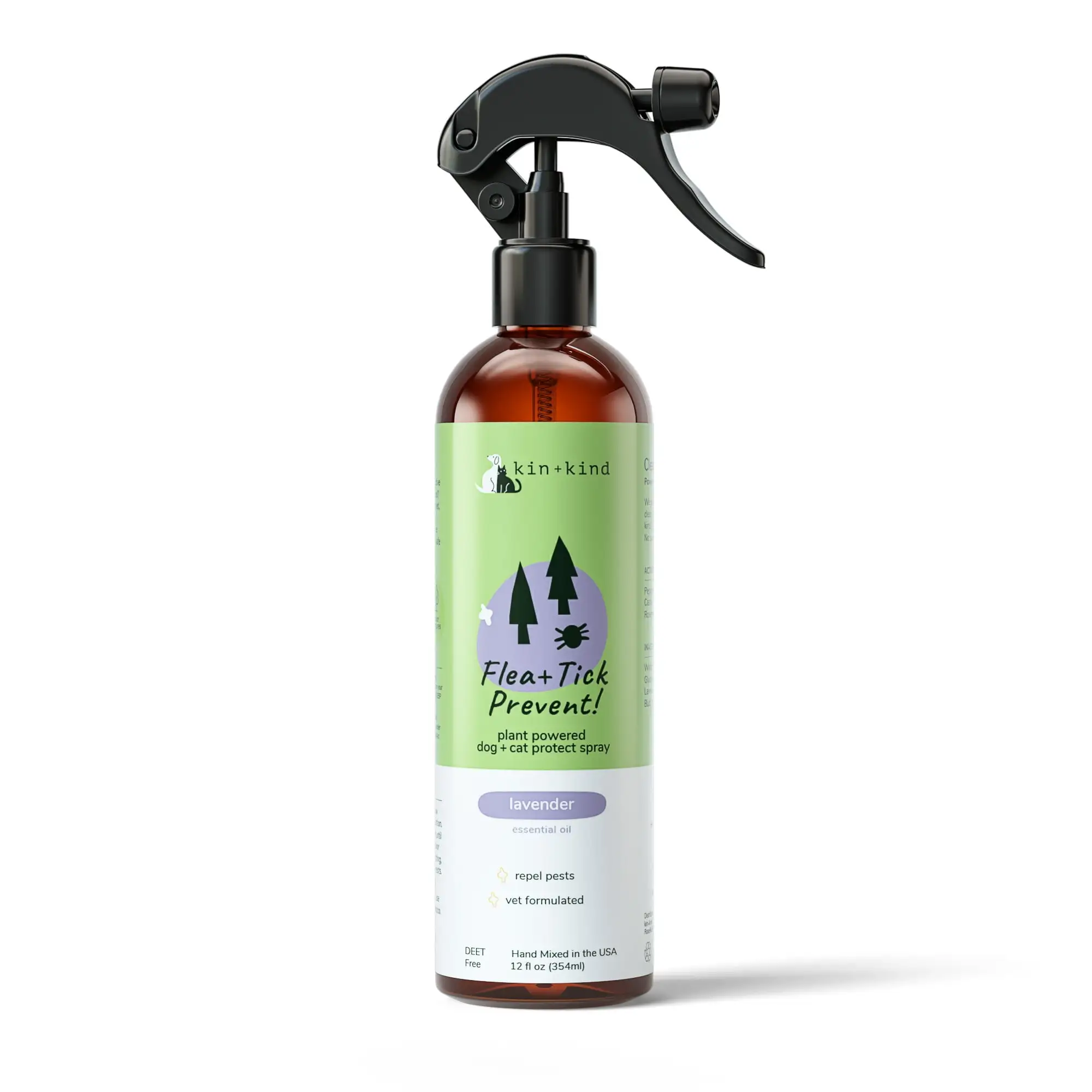 kin+kind Natural Flea and Tick Spray for Dogs. Vet Formulated and Plant-Powered. Lavender Scent. 12 fl oz