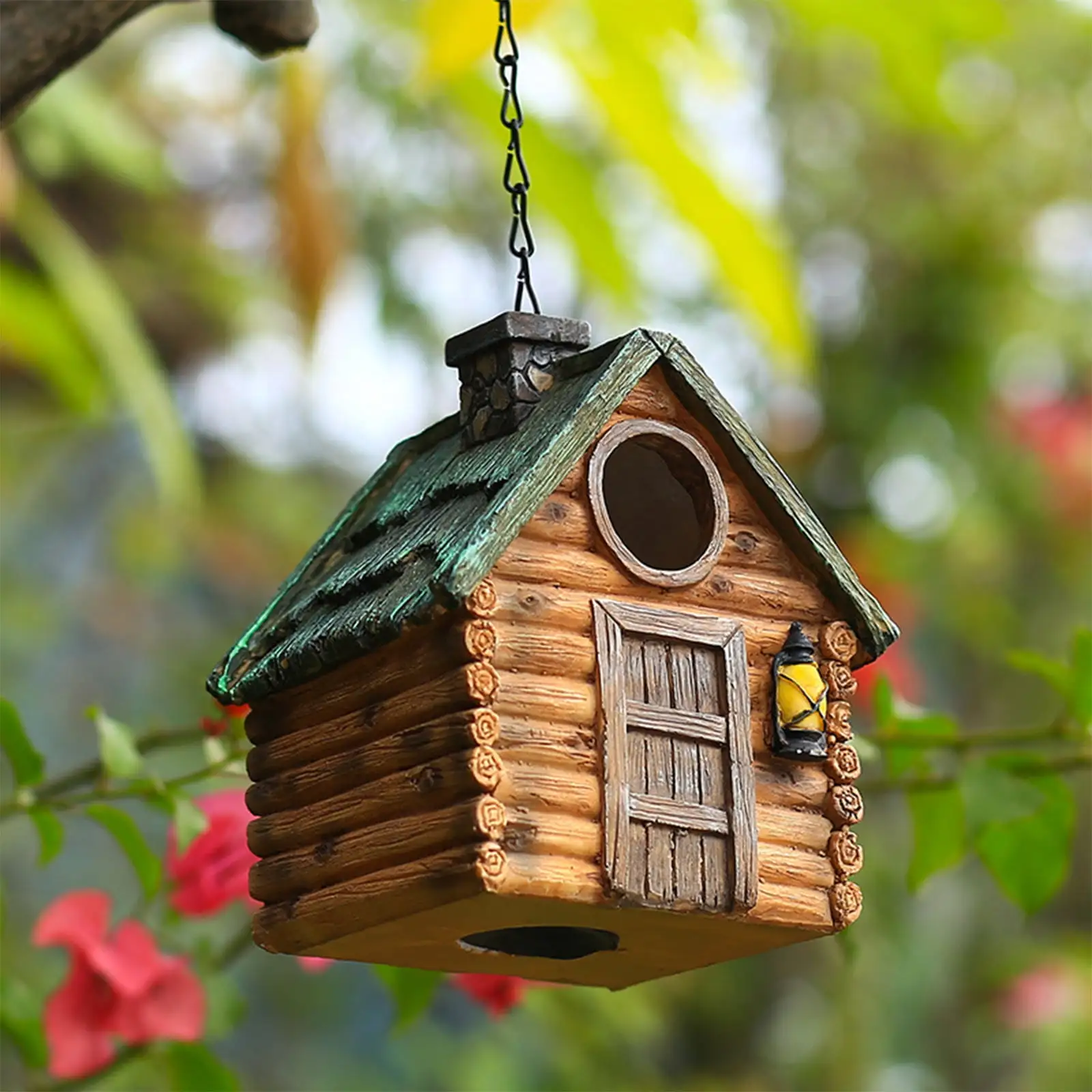 kosheko Outdoor Decorative Resin Bird House. Hanging Birdhouse with Metal Ring. for Garden. Patio. Yard Brown