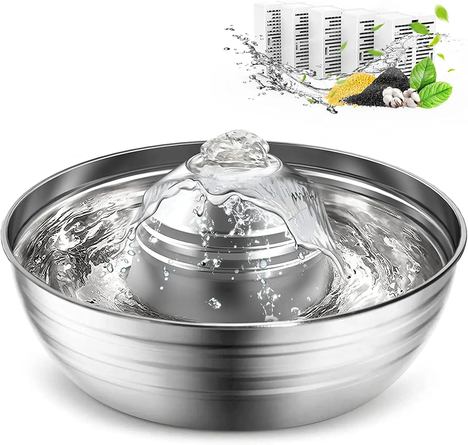 Oneisall Cat Water Fountain 304 Stainless Steel. 2L/67oz Multi-Pet Water Fountain. Ultra-Quiet Pump. Machine Washable