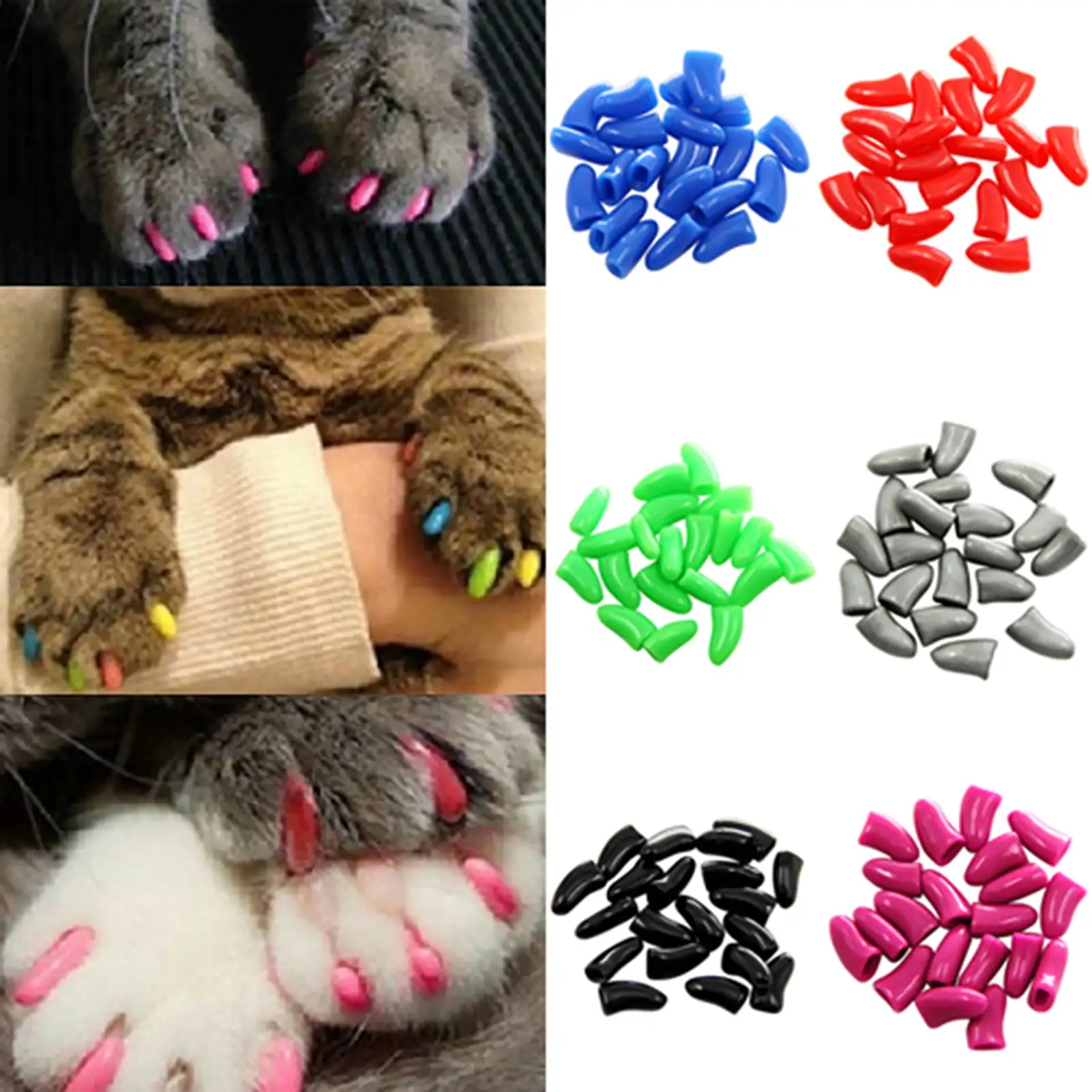 opvise 20Pcs Pet Dog Cat Paw Claw Anti-Scratch Soft Silicone Nail Caps Protective Covers Yellow