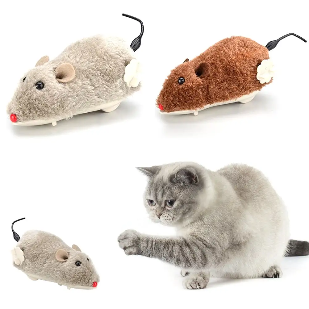 opvise Pet Dog Cat Plush Funny Toy Mouse Animal Clockwork Wind Up Running Play Gift Random Color