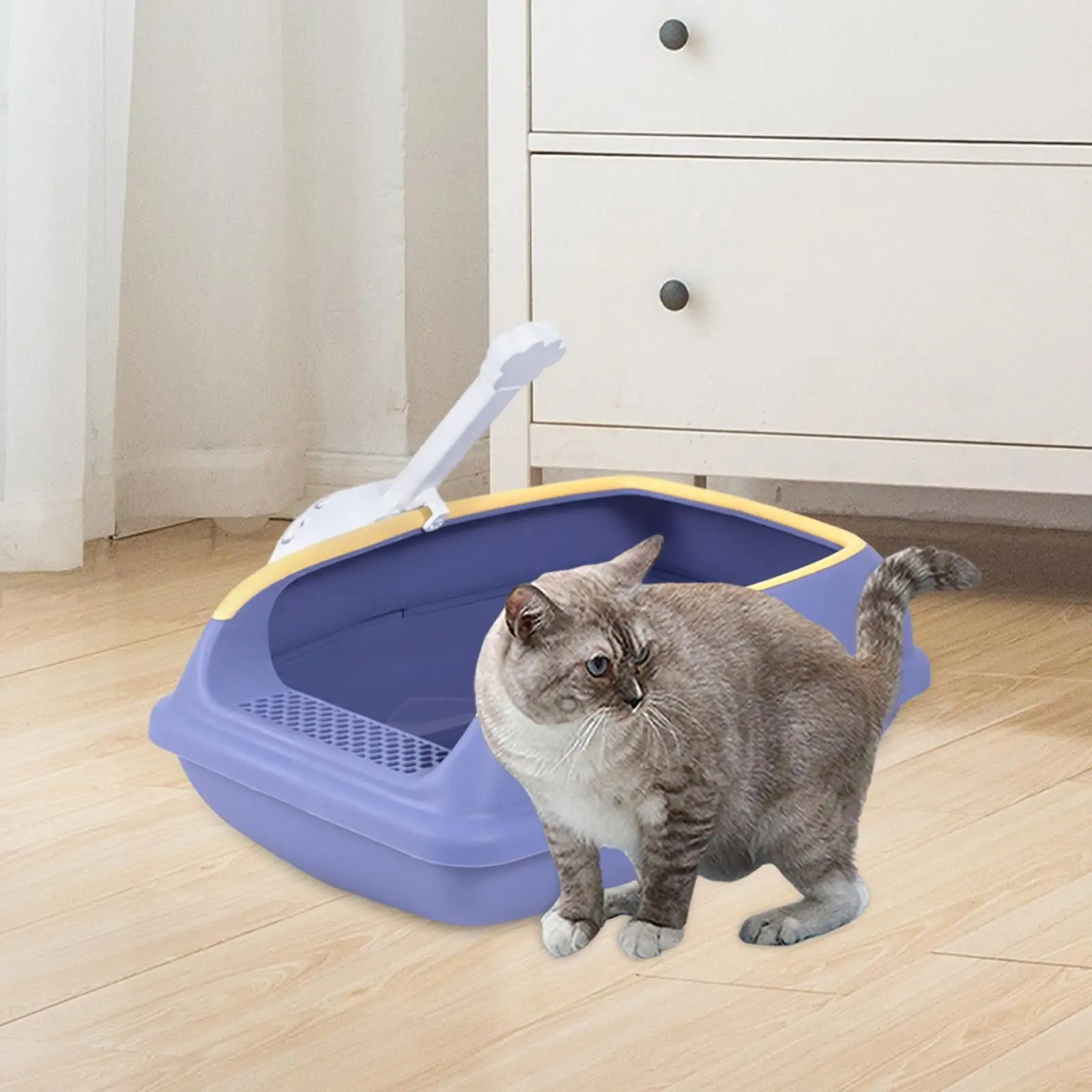 perfeclan Cat Bedpan Portable with High Side Cat Litter Container Semi Closed Easy to Clean Kitty Litter Pan for Indoor Violet