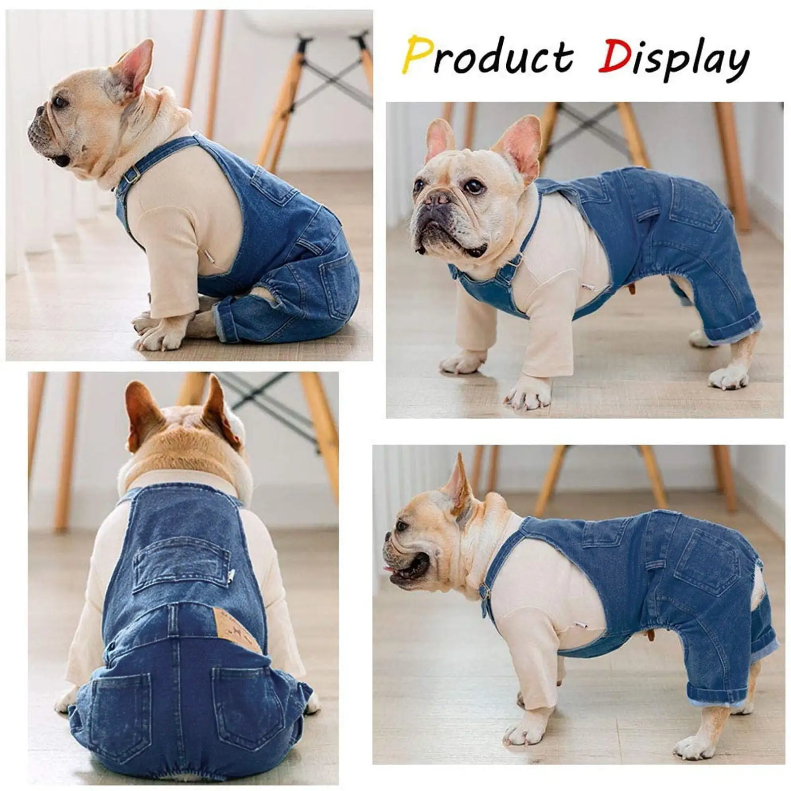 qucoqpe Pet Clothes Dog Denim Jumpsuit Costumes. Cat Pet Jean Overalls Clothes Pet Fashion Pants for Yorkie Bulldog 5 Sizes Optional (S-2XL)