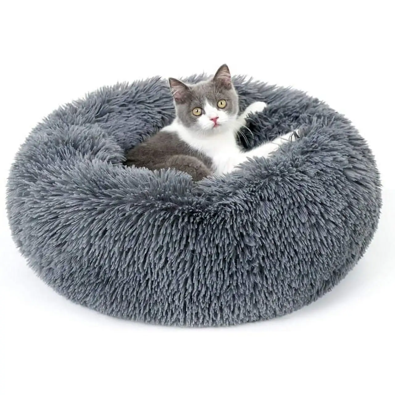 rabbitgoo Cat Bed for Indoor Cats. Fluffy Round Self Warming Calming Soft Plush Donut Cuddler Cushion Pet Bed for Small Dogs Kittens. 20 inches