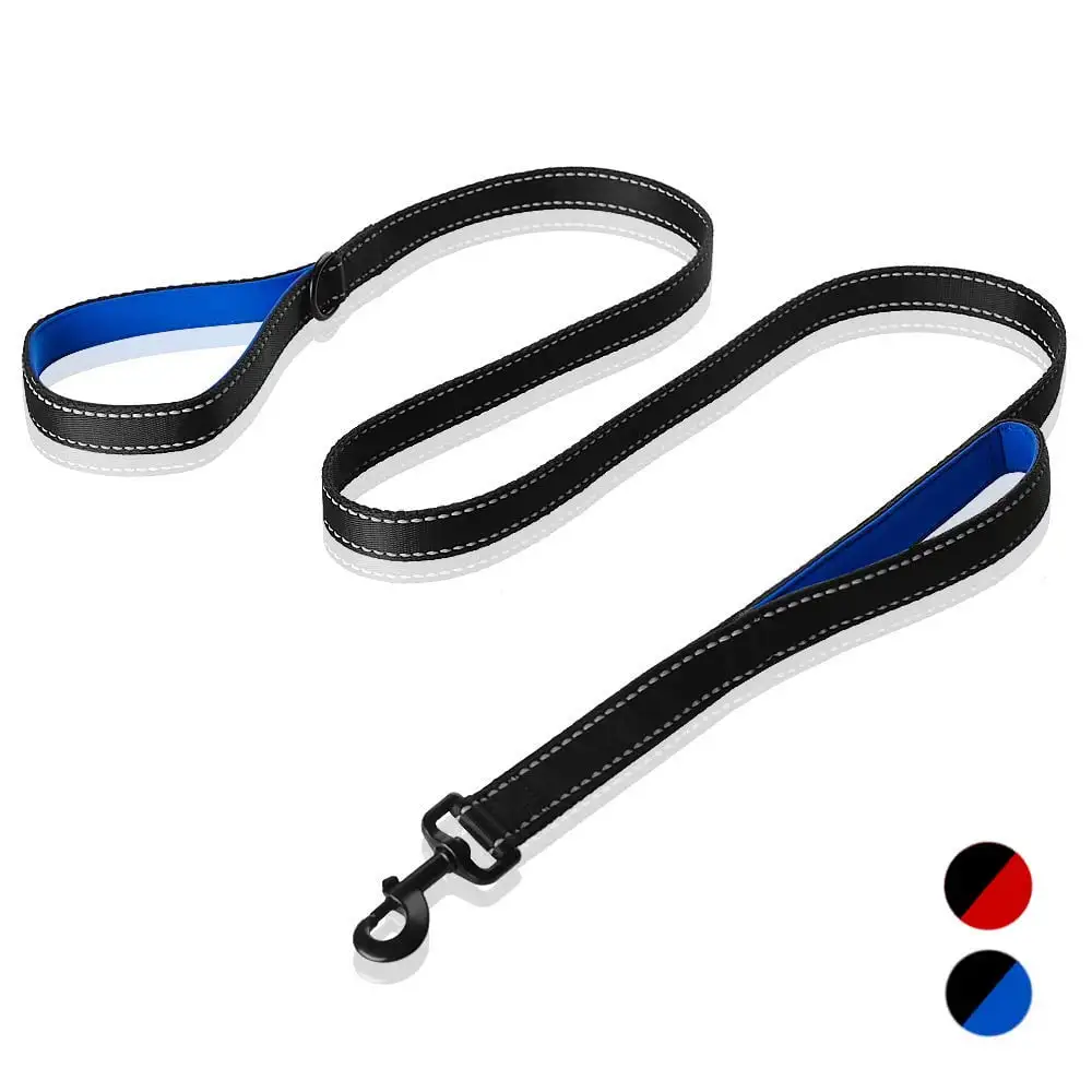 rabbitgoo Padded Traffic 2 Handles Dog Leash. 6 feet Long Dog Leash. Nylon Dog Leash for Control Safety Training and Easy Night Walking. Heavy Duty Double Handles Lead for Medium Large Dogs. Blue