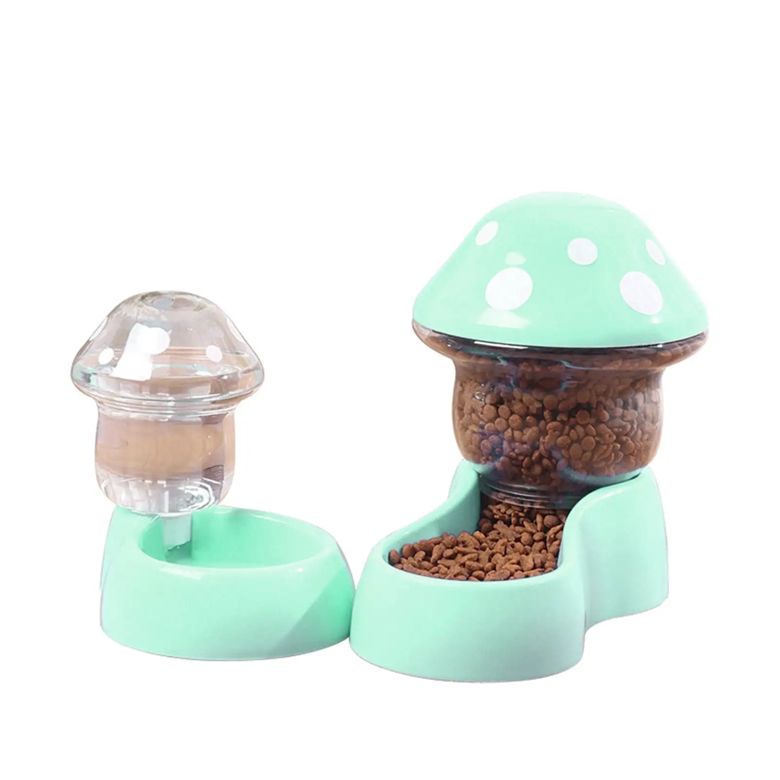 rygai 1 Set Cat Water Feeder Auto Replenishment Large Capacity Mushroom Shape Pet Dog Cat Water Food Container Pet Supplies.Green