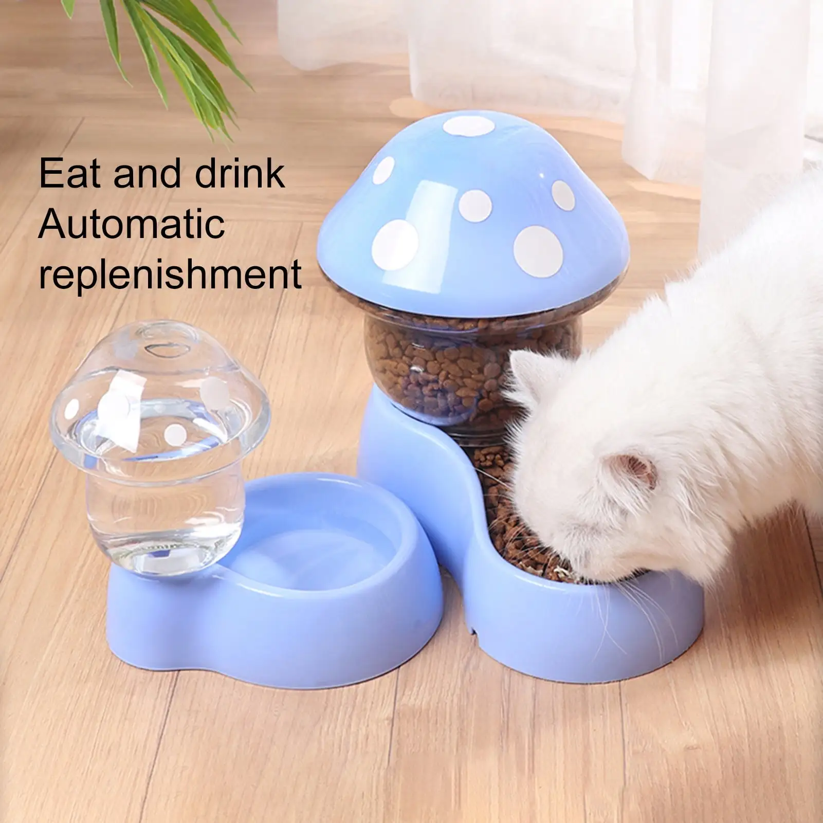 rygai 500ML/1.8L Cat Food Feeder Automatic Replenishment Large Capacity Mushroom Shape Pet Cat Water Food Container Pet Supply.Blue A