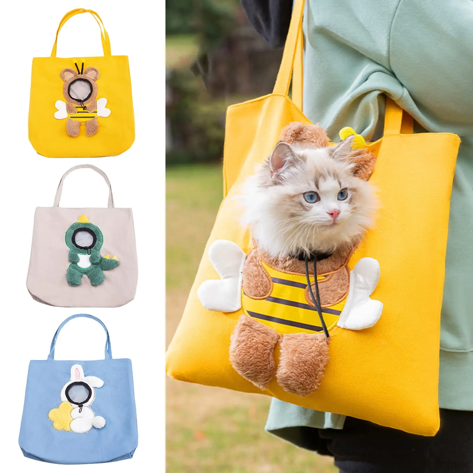 rygai Pet Carrier Bag Extra Soft Breathable Adorable Large Capacity Adjustable Escape-proof Wearable Cute Bee-Shaped Pet Canvas Shoulder Carrying Bag Pet Supplies.Yellow.M