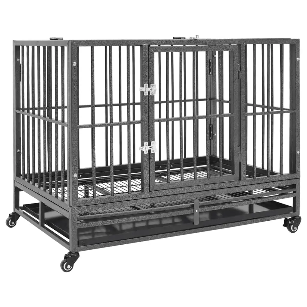 vidaXL Dog Cage Dog Crate with Removable Tray Lockable Wheels Dog Kennel Steel