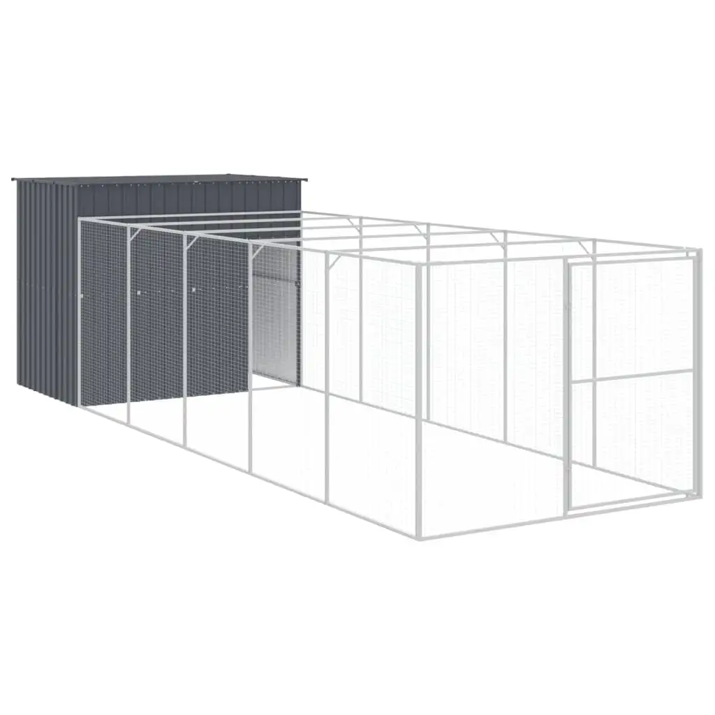 vidaXL Dog House Outdoor Dog Kennel Animal Cage with Run Galvanized Steel