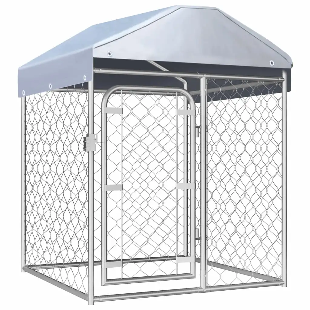 vidaXL Outdoor Dog Kennel Large Dog Crate Dog Cage with Roof Galvanized Steel