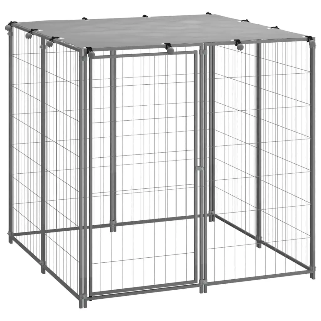 vidaXL Outdoor Dog Kennel Large Dog Crate Lockable Puppy Cage with Roof Steel